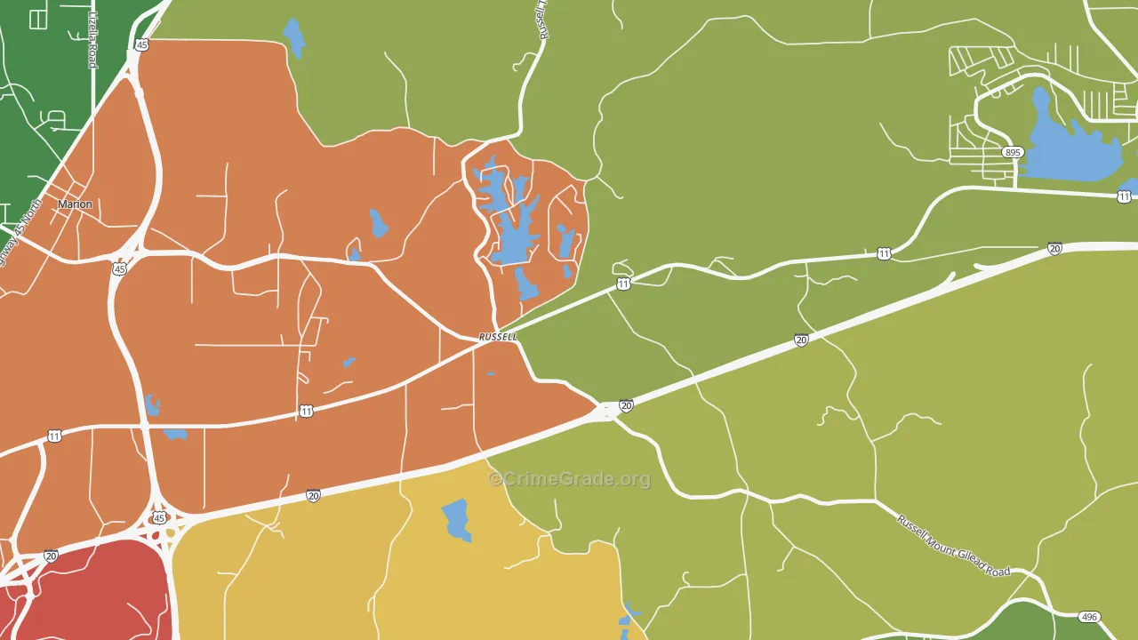 Russell, MS Map of Drug-Related Crime Rates