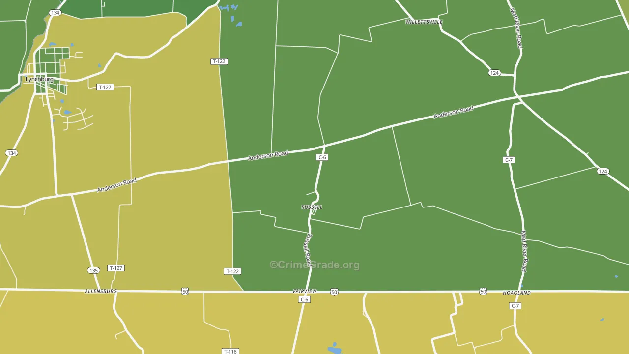 Russell, OH Map of Drug-Related Crime Rates