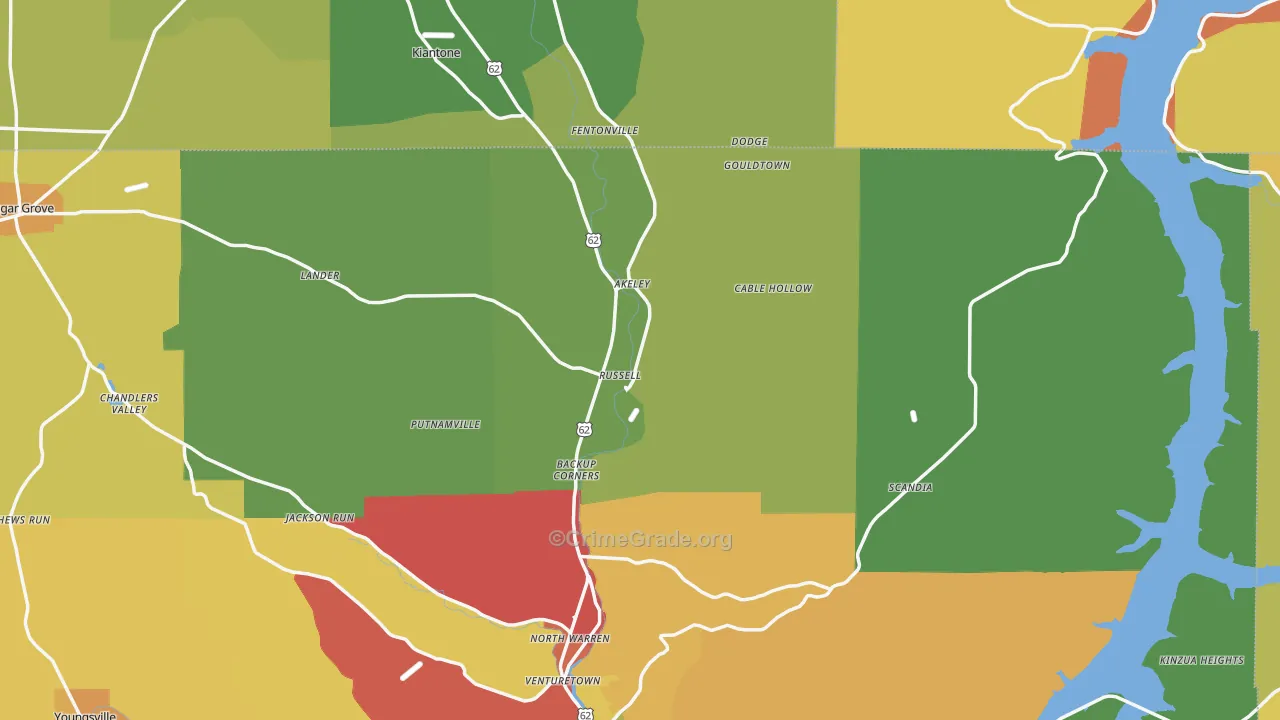 Russell, PA Map of Drug-Related Crime Rates