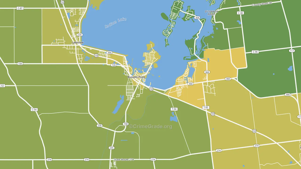 Russells Point, OH Map of Drug-Related Crime Rates