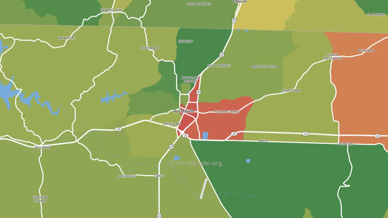 Russellville, AL Map of Drug-Related Crime Rates