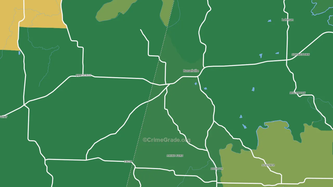 Russellville, MO Map of Drug-Related Crime Rates
