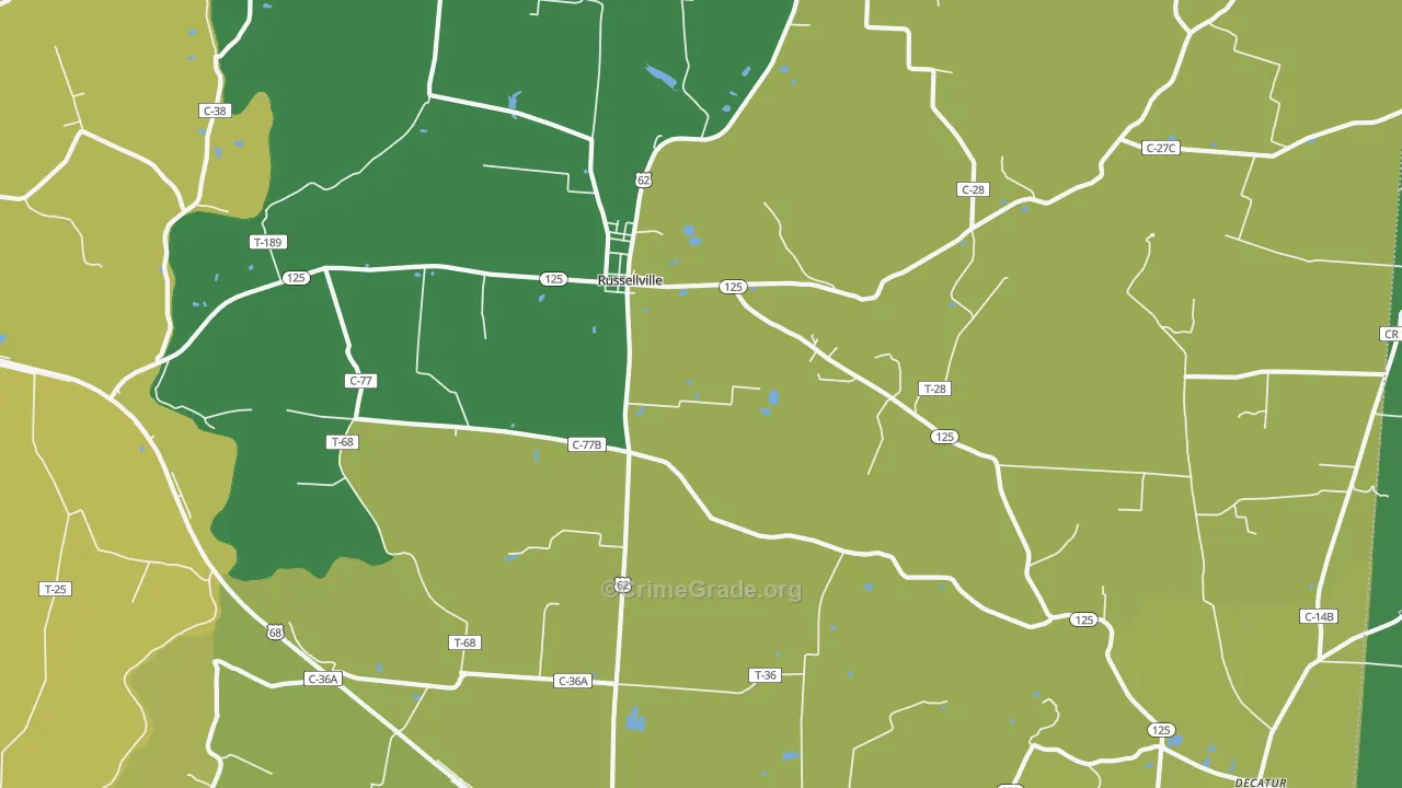 Russellville, OH Map of Drug-Related Crime Rates