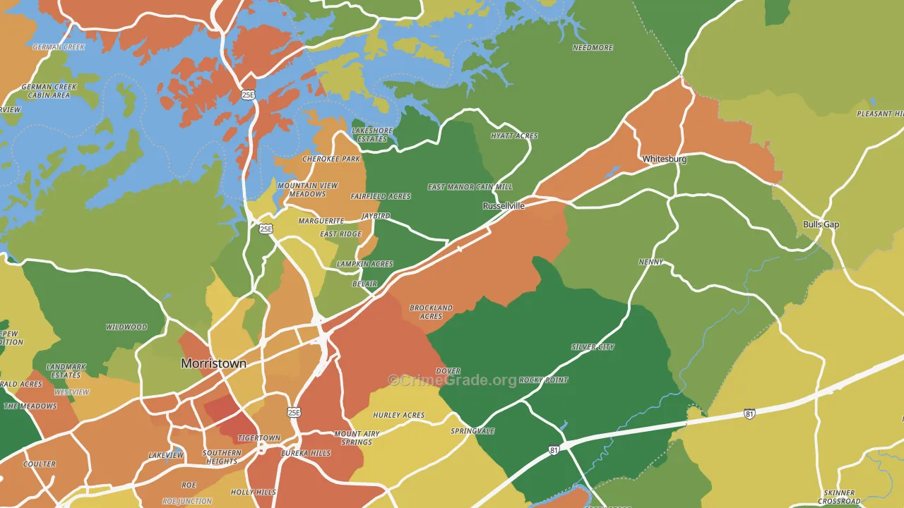 Russellville, TN Map of Drug-Related Crime Rates