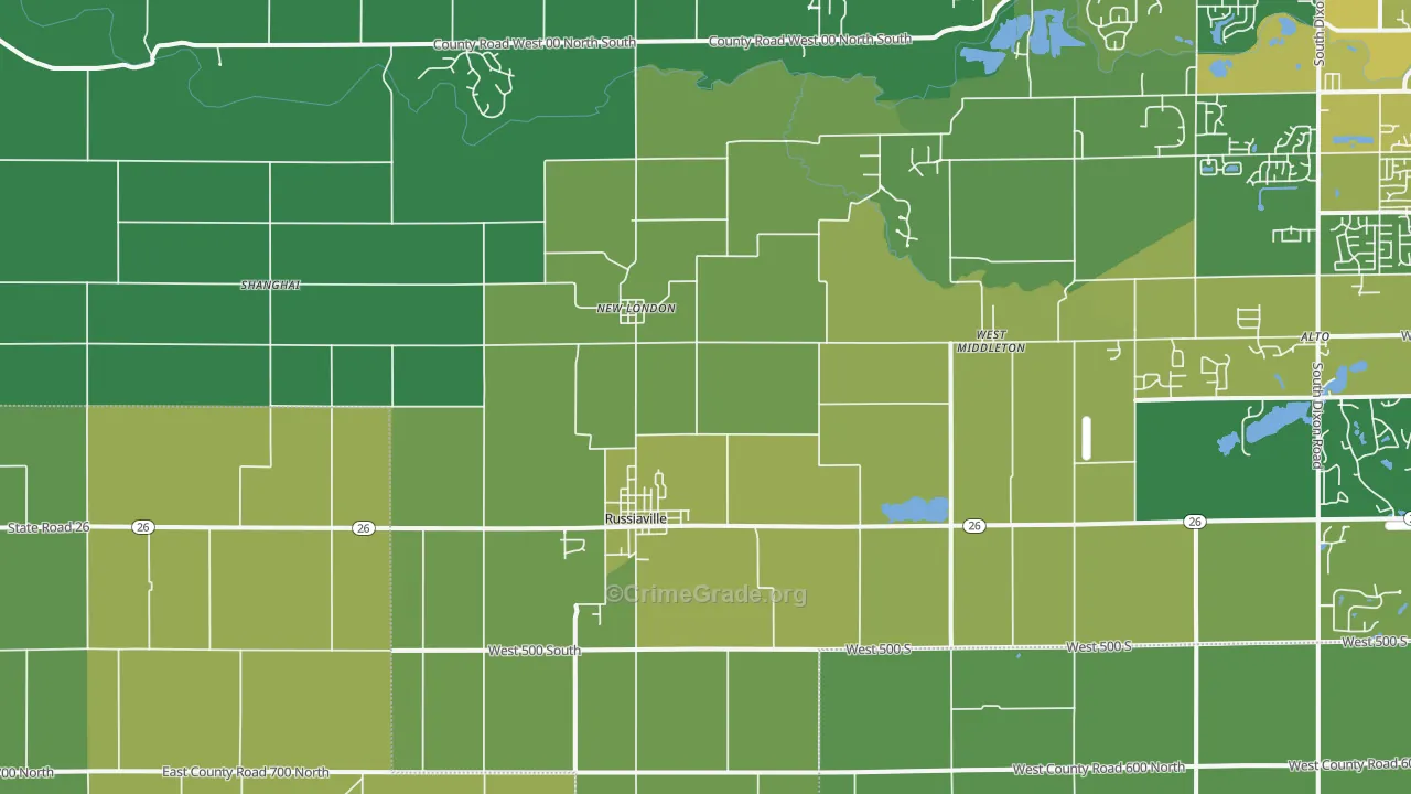 Russiaville, IN Map of Drug-Related Crime Rates