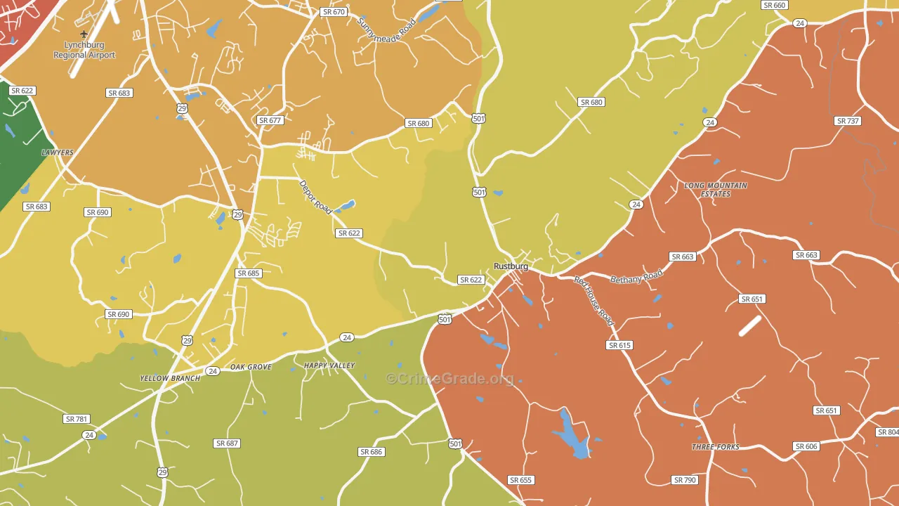 Rustburg, VA Map of Drug-Related Crime Rates
