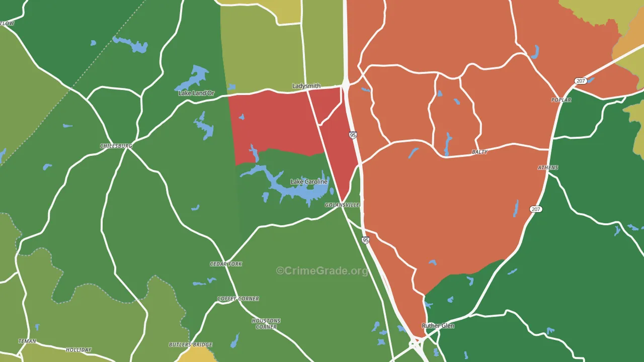 Ruther Glen, VA Map of Drug-Related Crime Rates