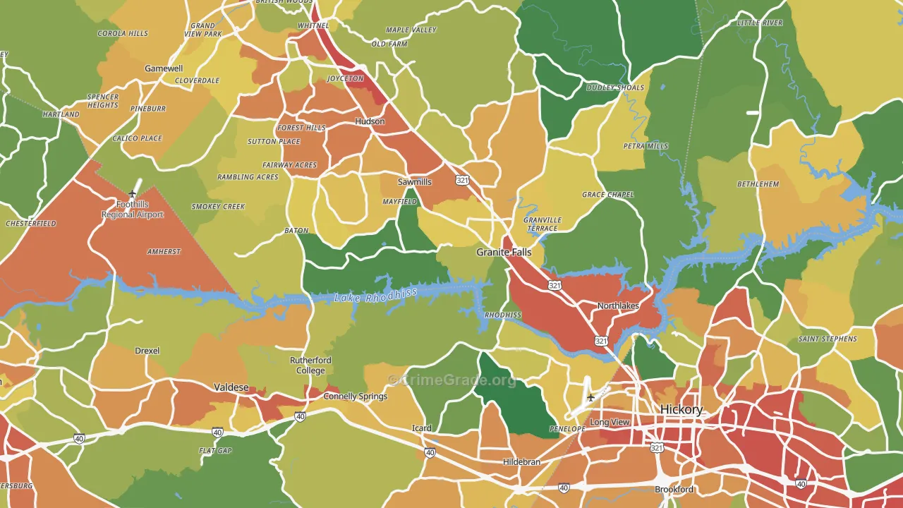 Rutherford College, NC Map of Drug-Related Crime Rates