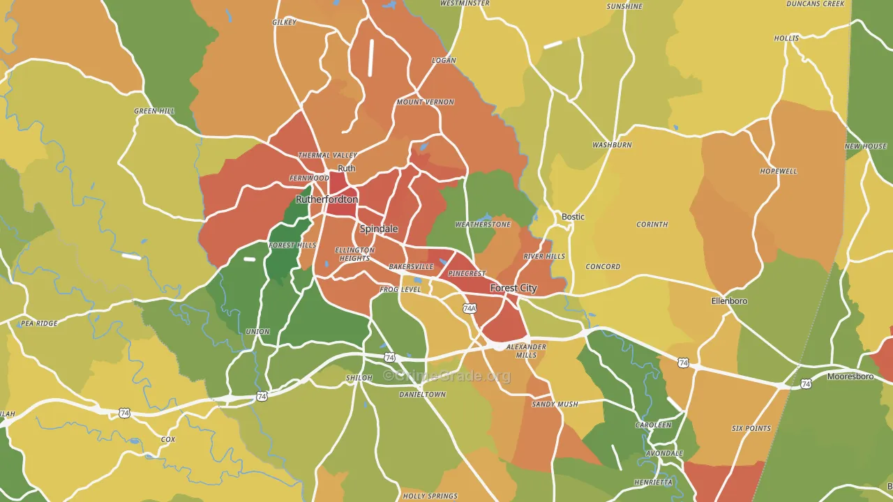 Rutherford County, NC Map of Drug-Related Crime Rates
