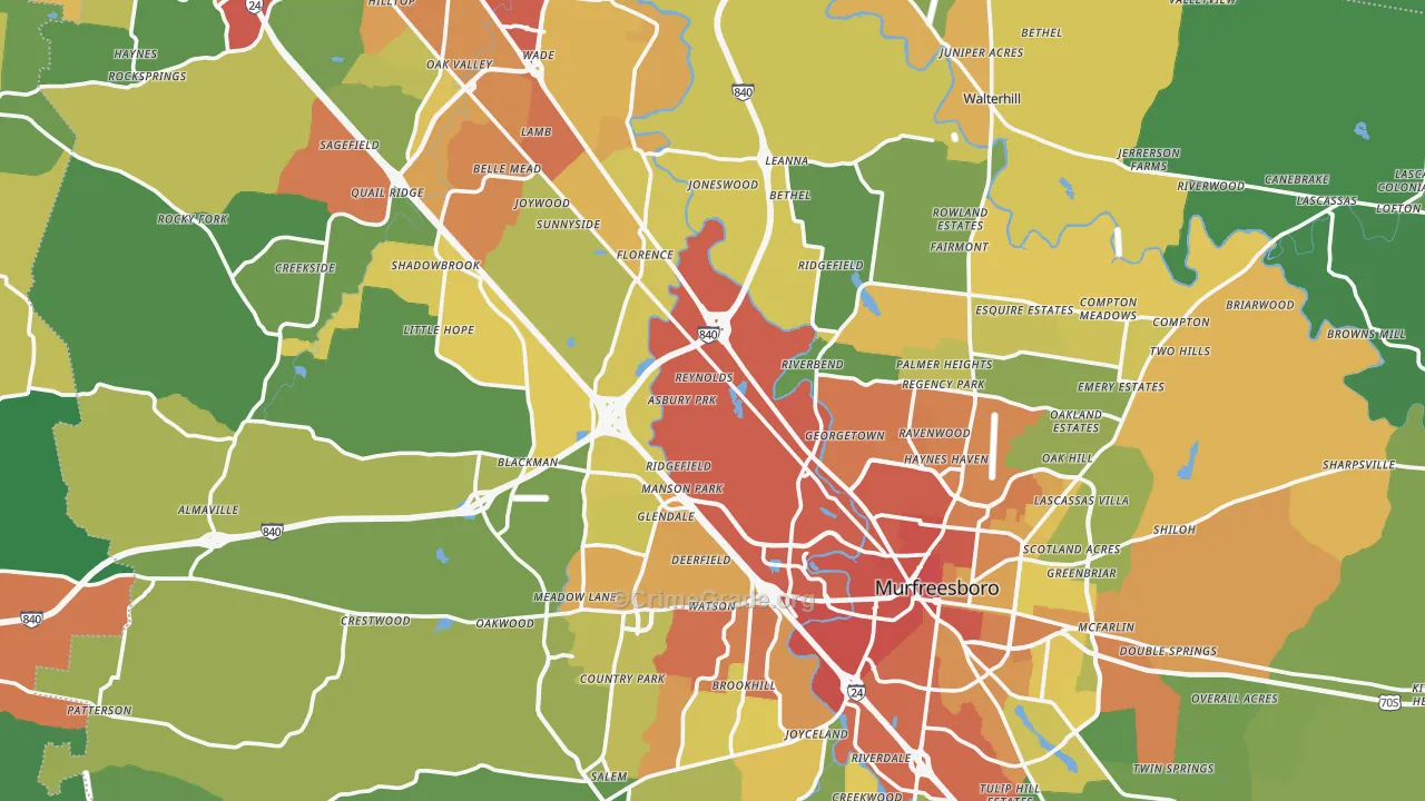 Rutherford County, TN Map of Drug-Related Crime Rates