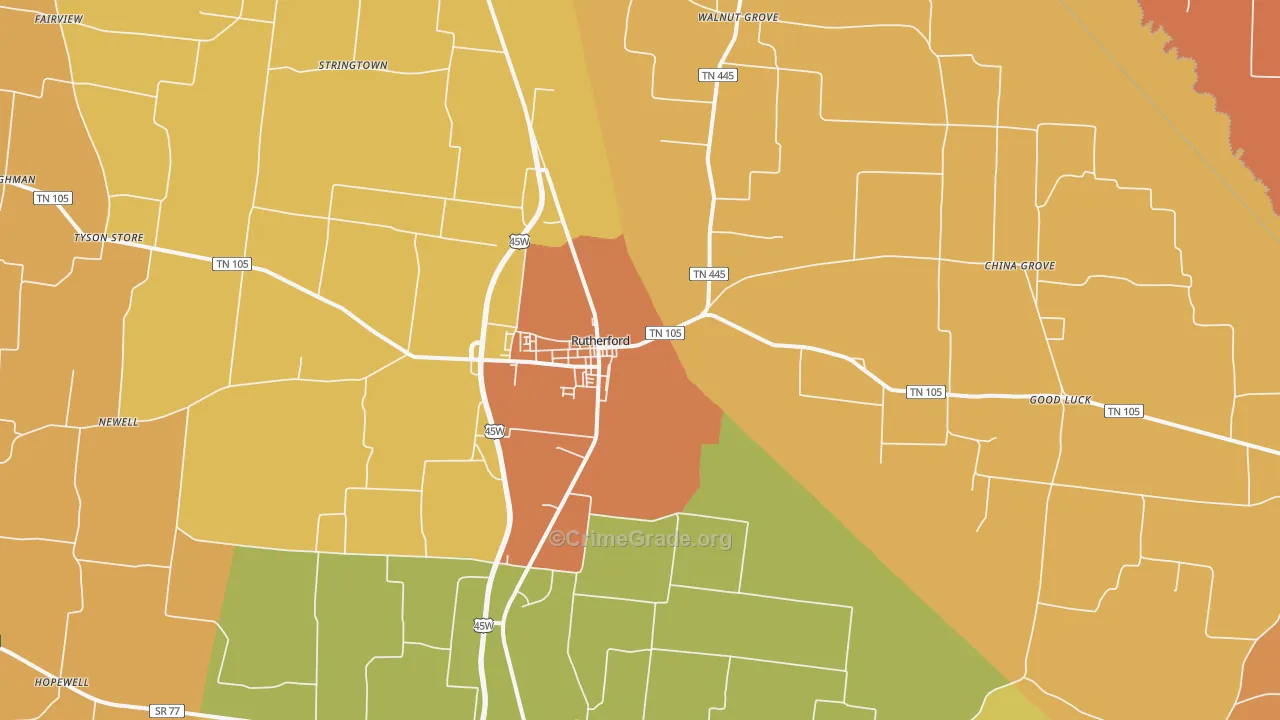 Rutherford, TN Map of Drug-Related Crime Rates