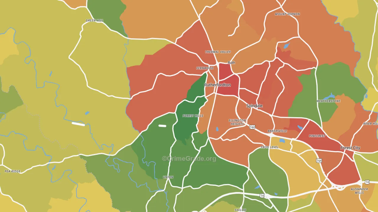 Rutherfordton, NC Map of Drug-Related Crime Rates