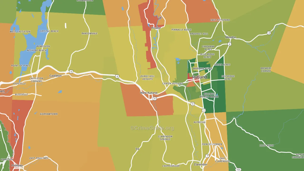 Rutland County, VT Map of Drug-Related Crime Rates