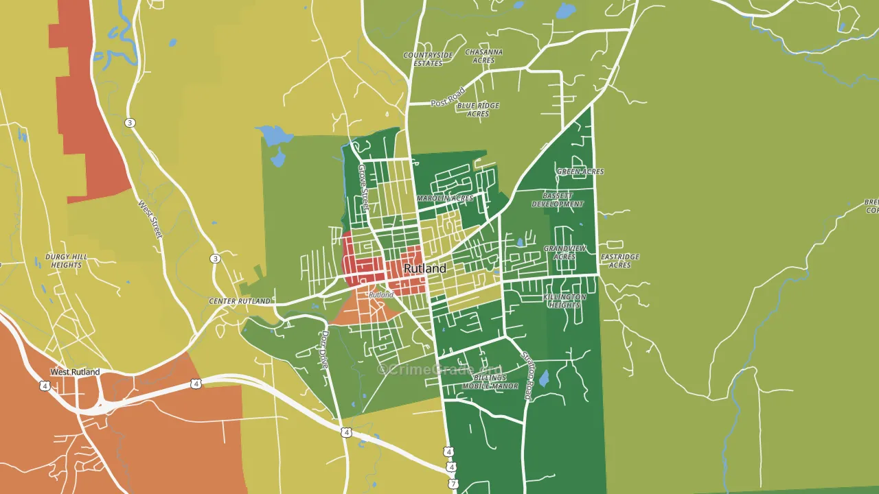 Rutland, VT Map of Drug-Related Crime Rates