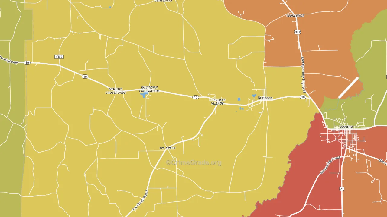 Rutledge, AL Map of Drug-Related Crime Rates