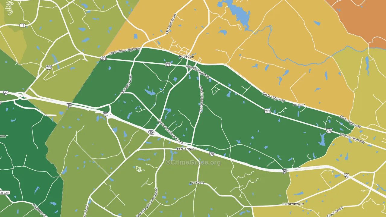Rutledge, GA Map of Drug-Related Crime Rates