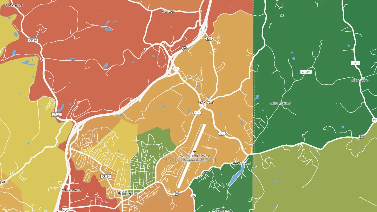 Ryanville, WV Map of Drug-Related Crime Rates