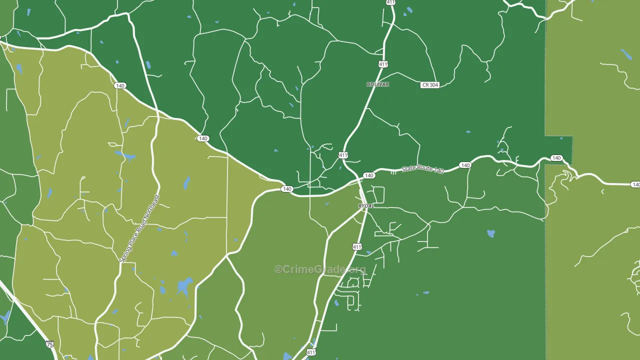 Rydal, GA Map of Drug-Related Crime Rates