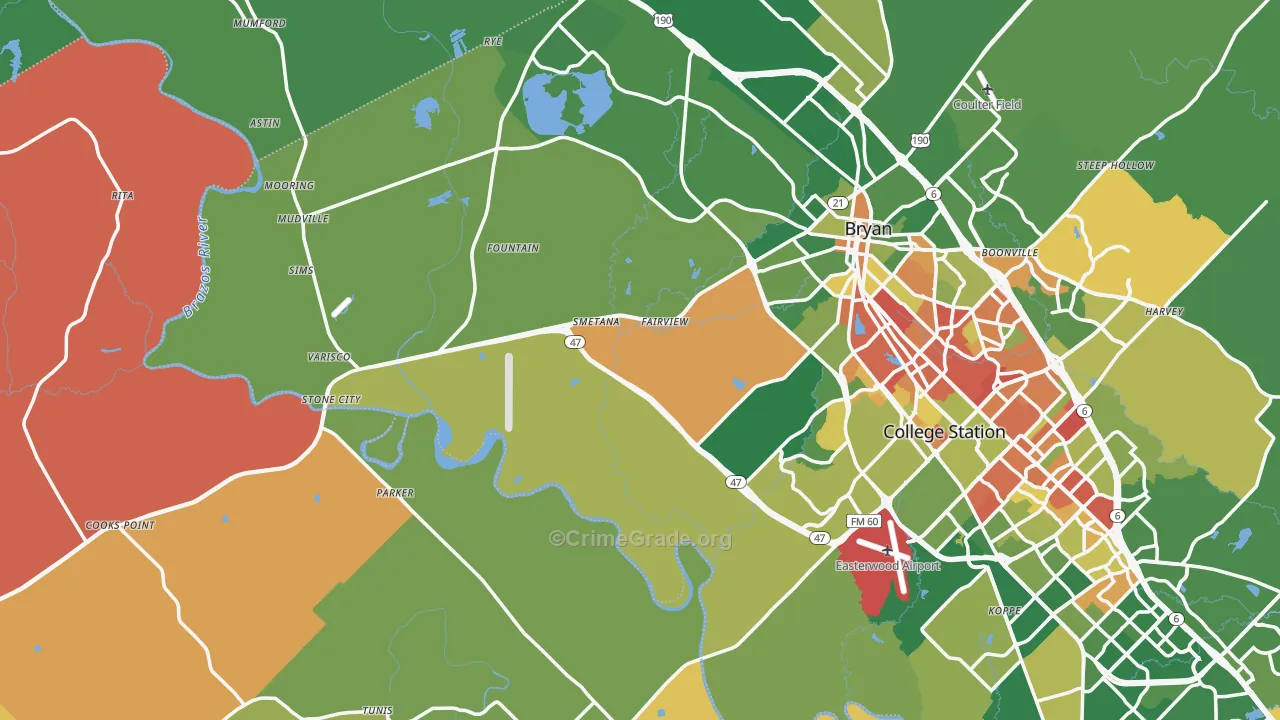 Rye, TX Map of Drug-Related Crime Rates
