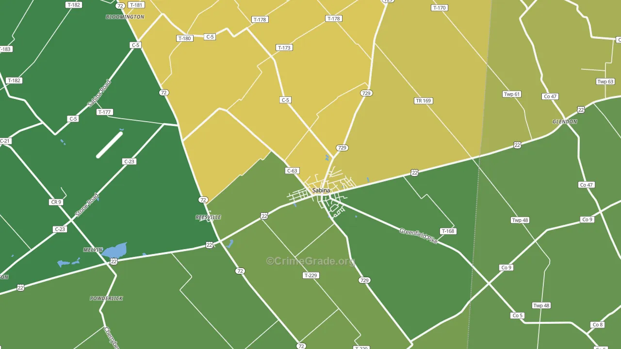 Sabina, OH Map of Drug-Related Crime Rates