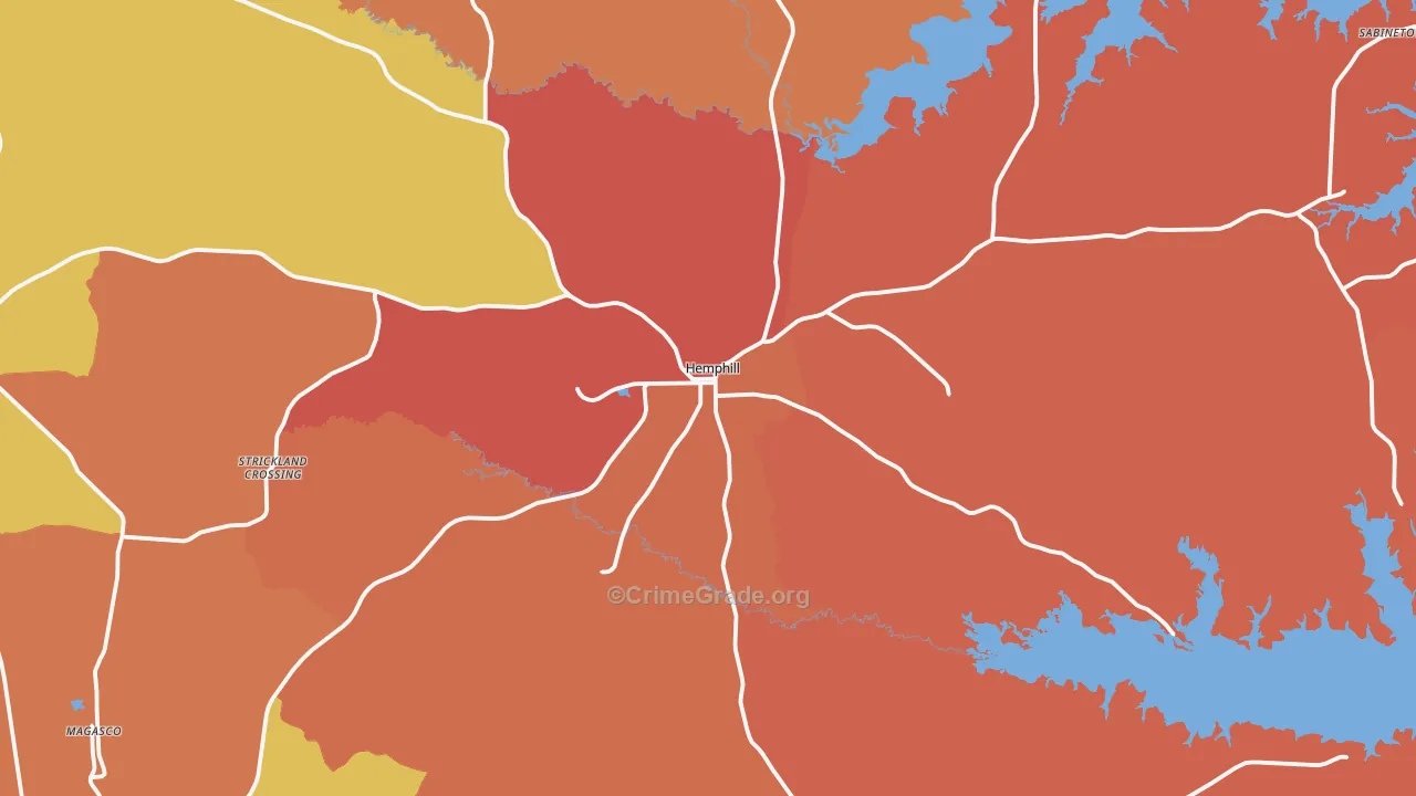 Sabine County, TX Map of Drug-Related Crime Rates