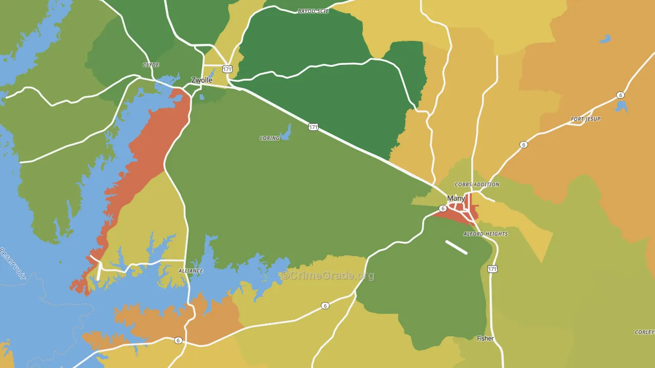 Sabine Parish, LA Map of Drug-Related Crime Rates