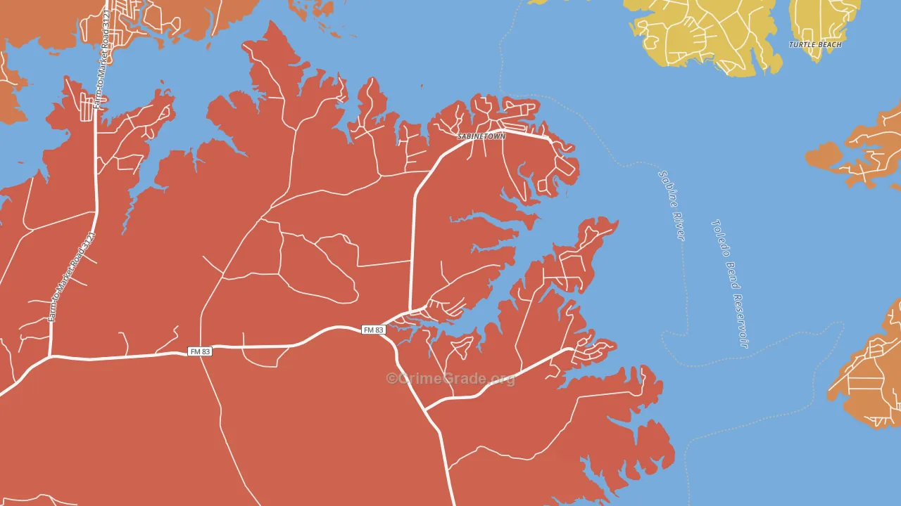 Sabinetown, TX Map of Drug-Related Crime Rates