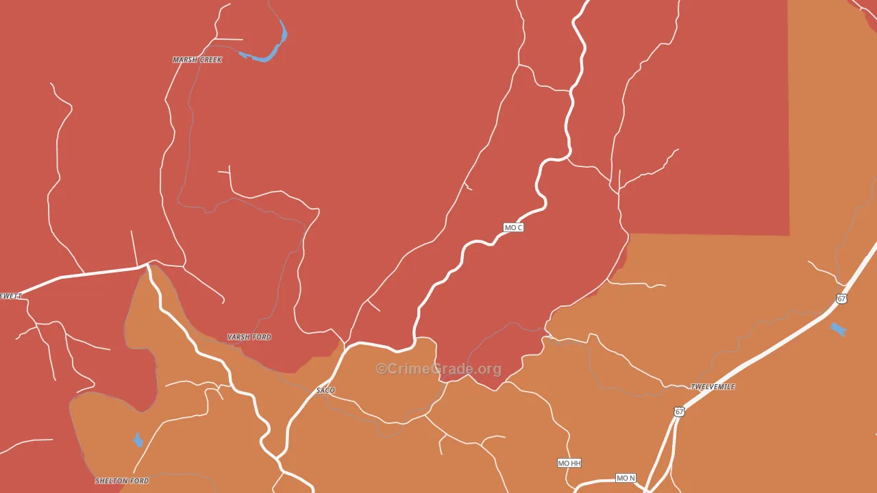 Saco, MO Map of Drug-Related Crime Rates
