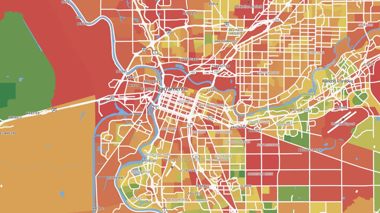 Sacramento, CA Map of Drug-Related Crime Rates