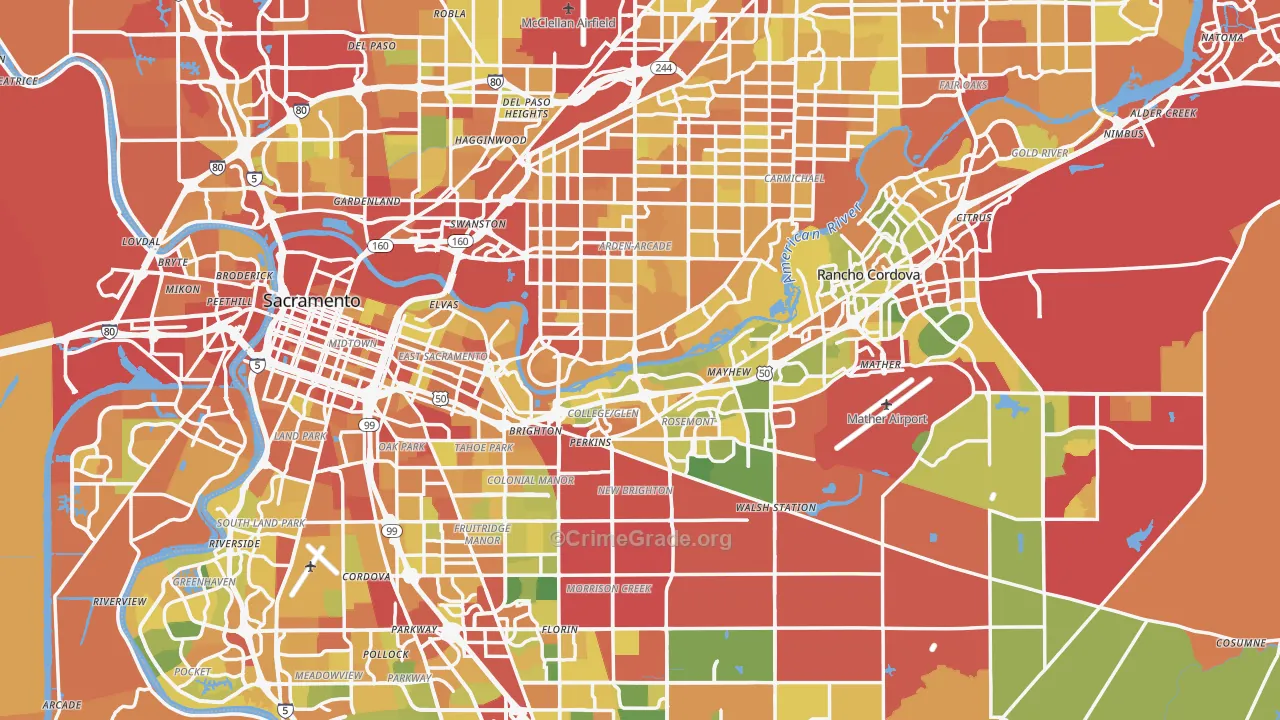Sacramento County, CA Map of Drug-Related Crime Rates