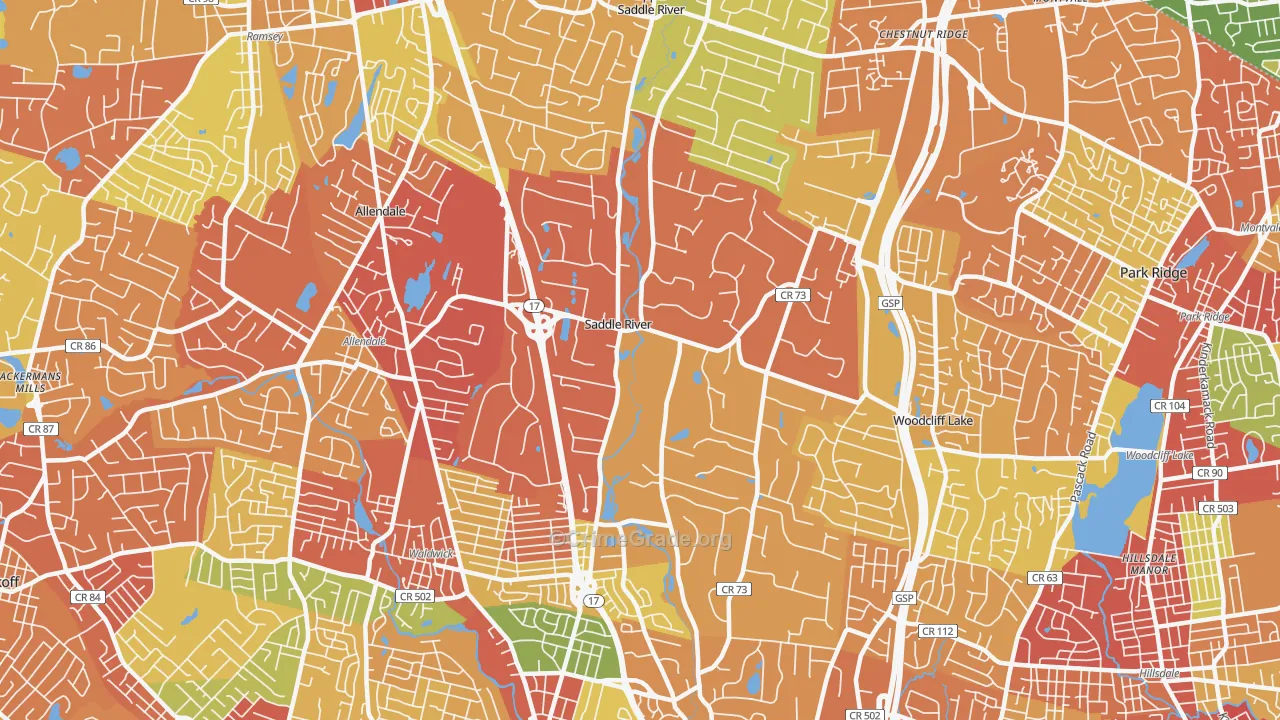 Saddle River, NJ Map of Drug-Related Crime Rates