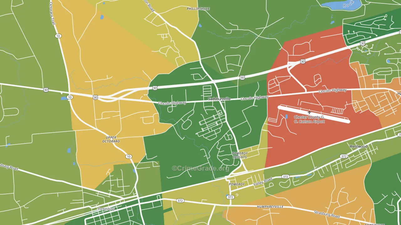 Sadsburyville, PA Map of Drug-Related Crime Rates