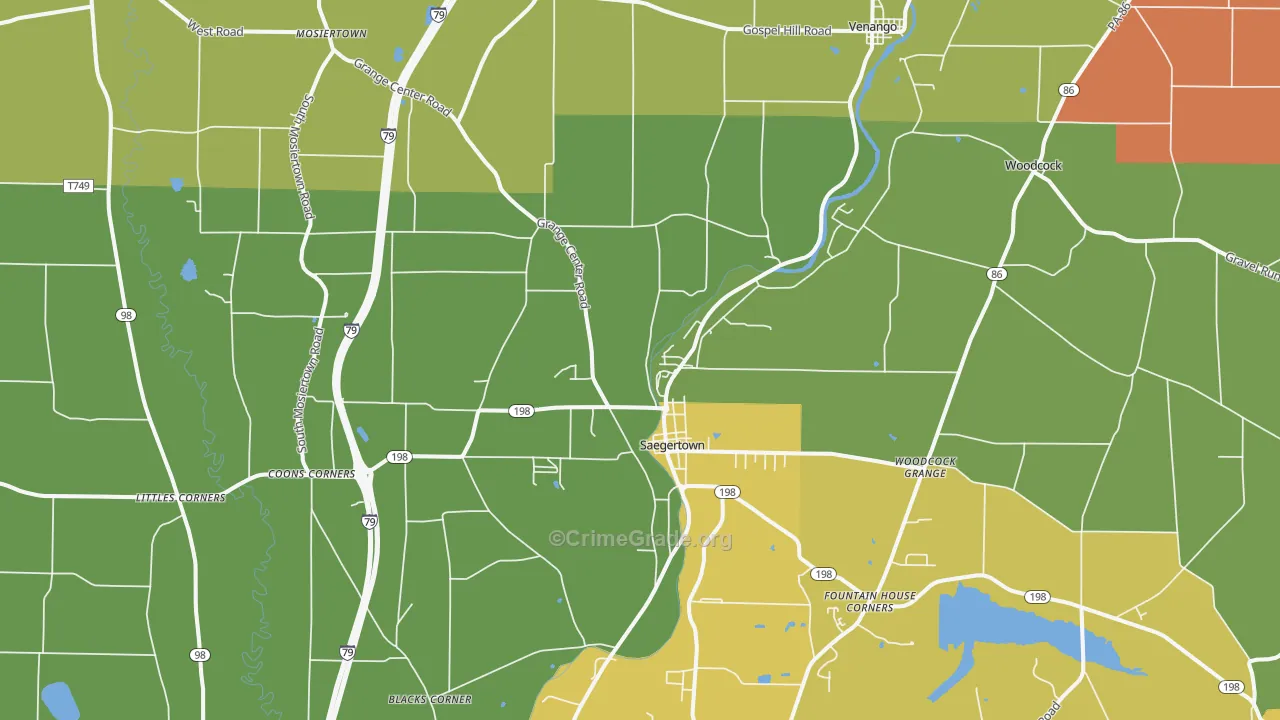 Saegertown, PA Map of Drug-Related Crime Rates