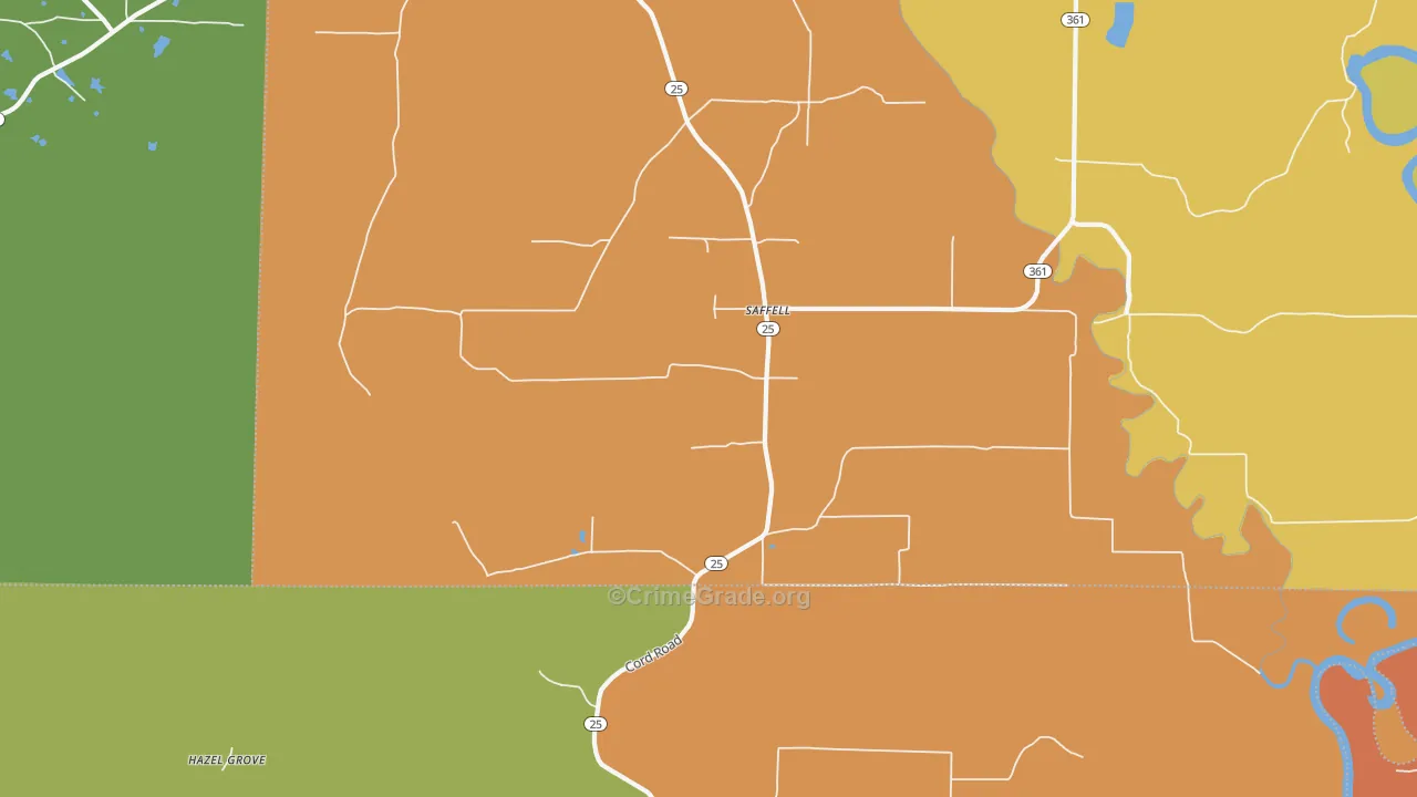 Saffell, AR Map of Drug-Related Crime Rates