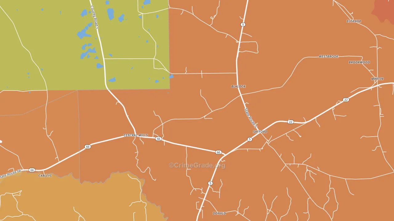Safford, AL Map of Drug-Related Crime Rates