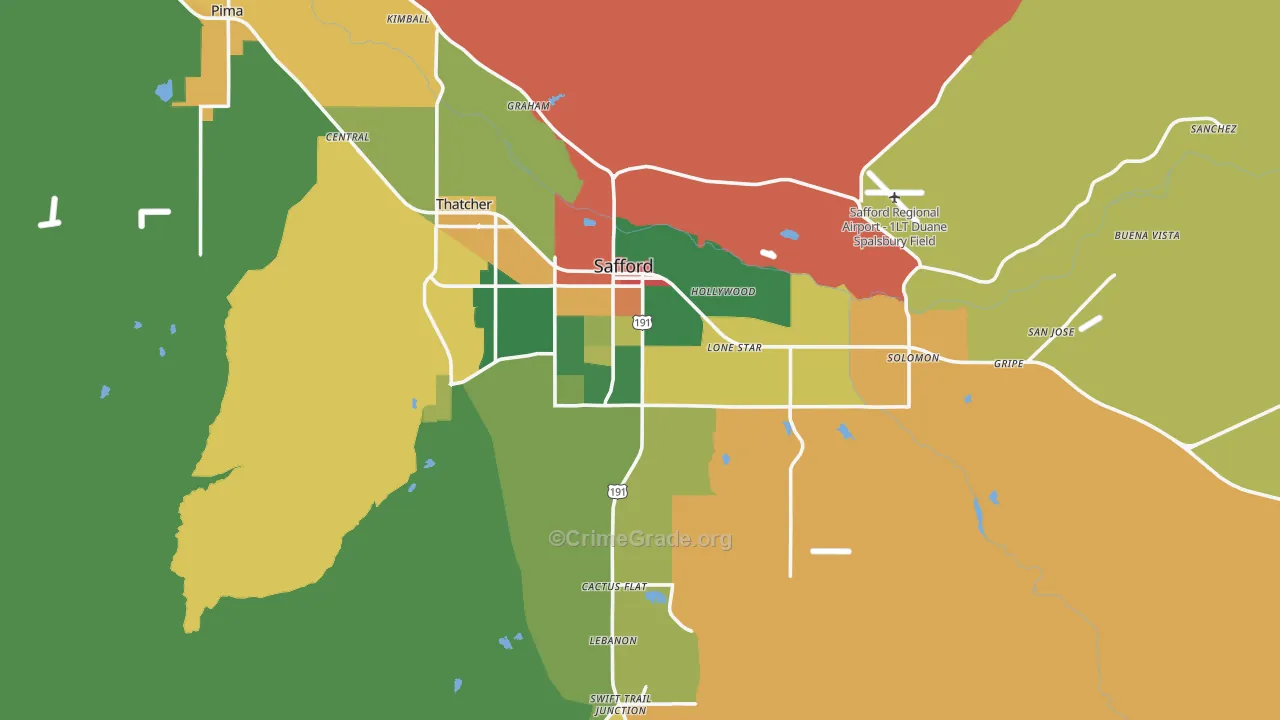 Safford, AZ Map of Drug-Related Crime Rates
