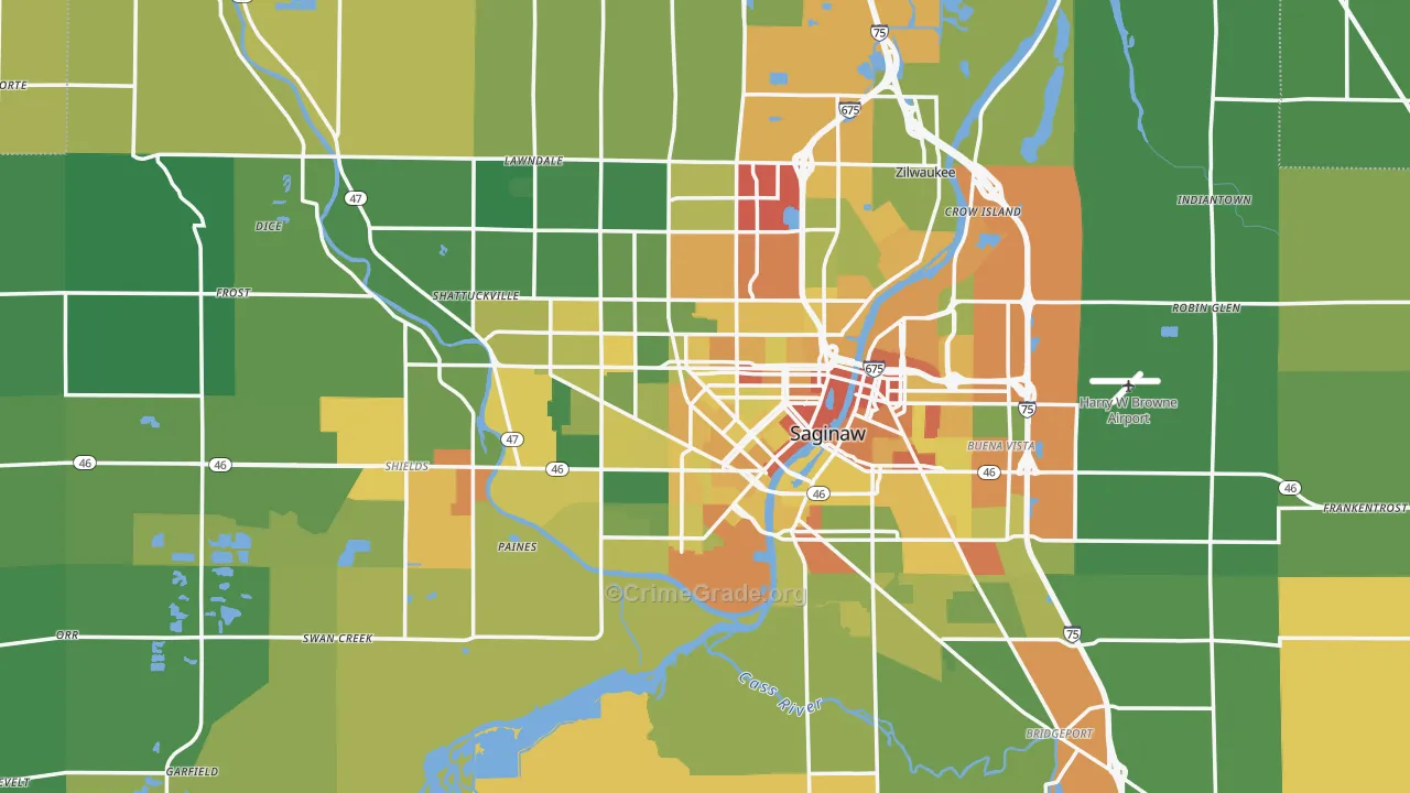 Saginaw, MI Map of Drug-Related Crime Rates