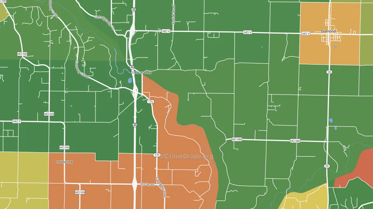 Saginaw, MO Map of Drug-Related Crime Rates