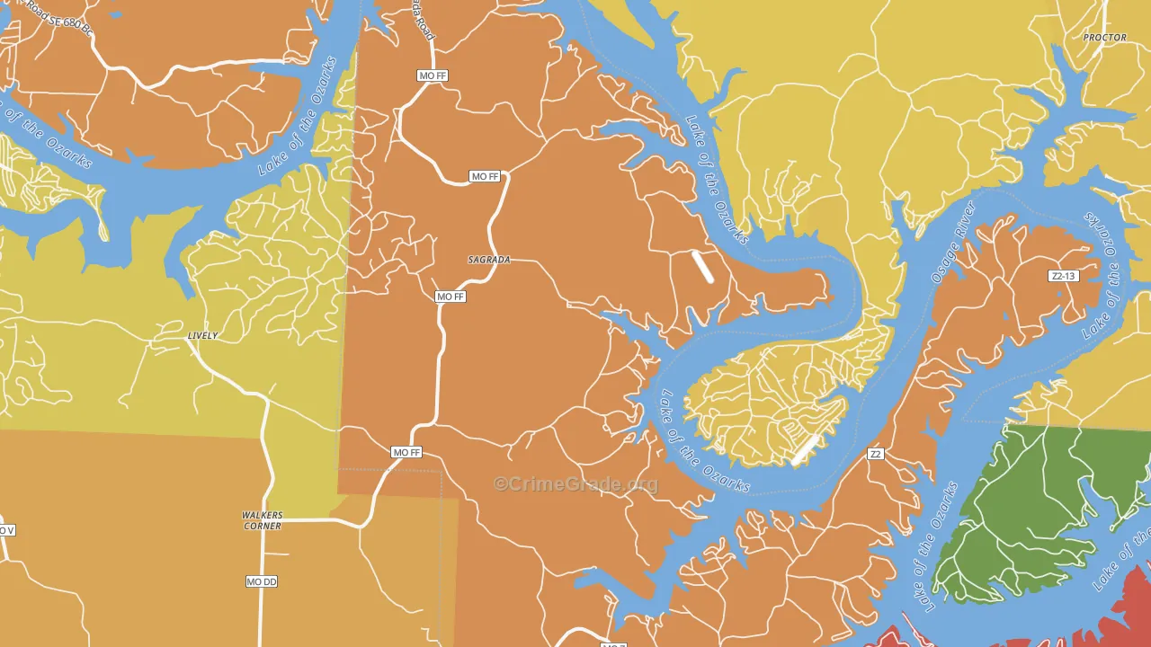 Sagrada, MO Map of Drug-Related Crime Rates