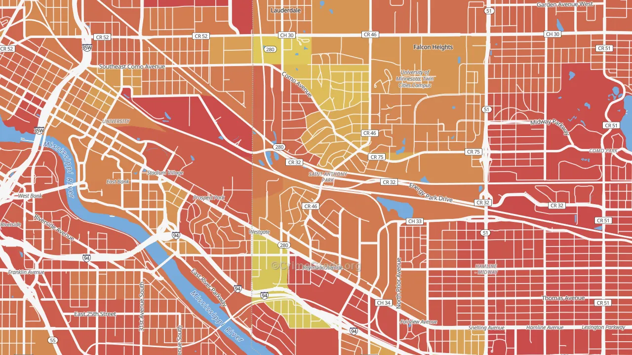 Saint Anthony, St. Paul, MN Map of Drug-Related Crime Rates