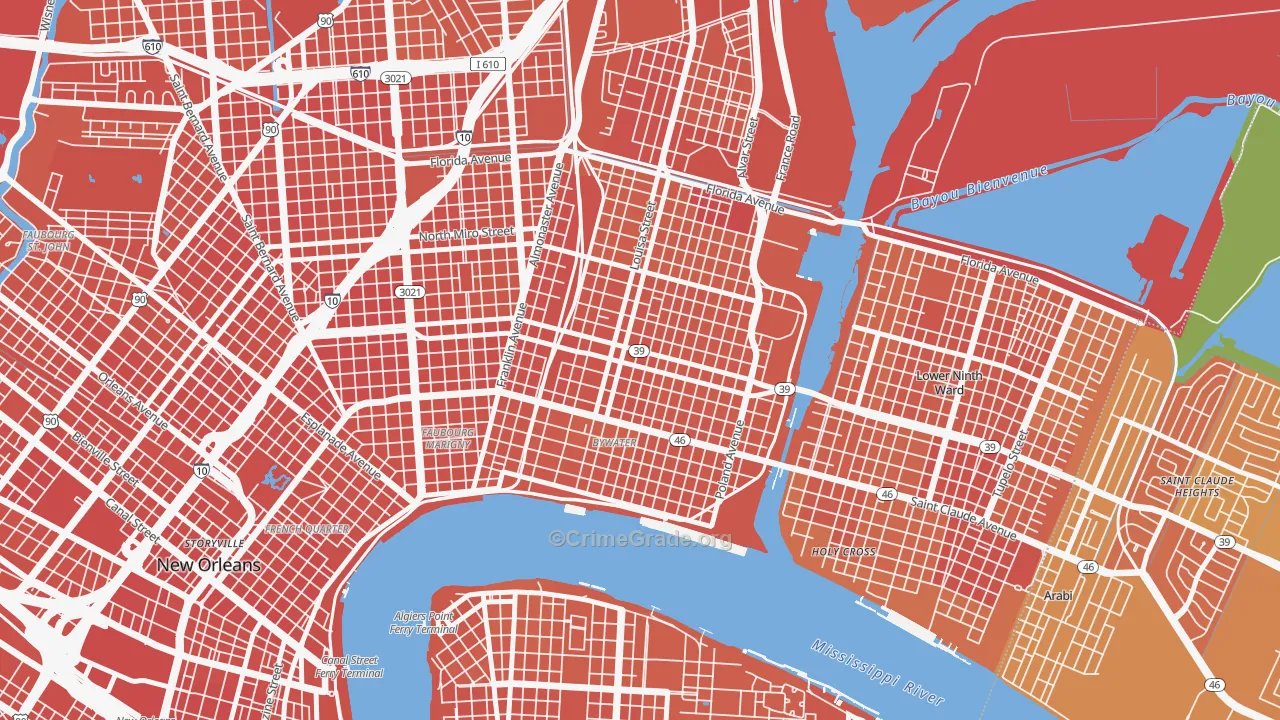 Saint Claude, New Orleans, LA Map of Drug-Related Crime Rates