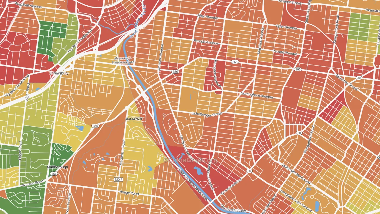 Saint Louis Hills, St. Louis, MO Map of Drug-Related Crime Rates