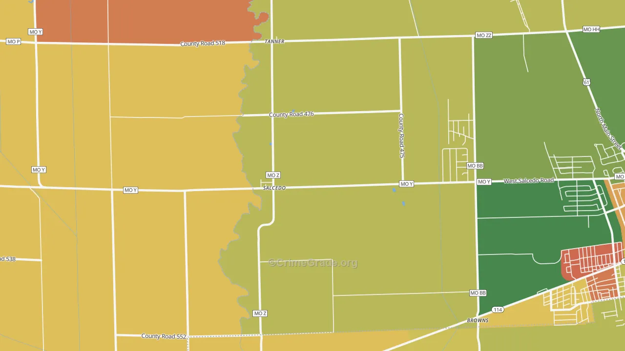 Salcedo, MO Map of Drug-Related Crime Rates