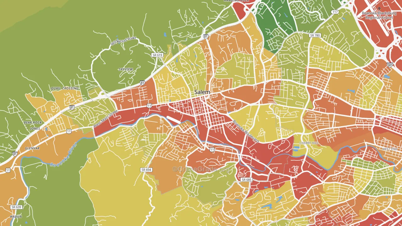 Salem City, VA Map of Drug-Related Crime Rates