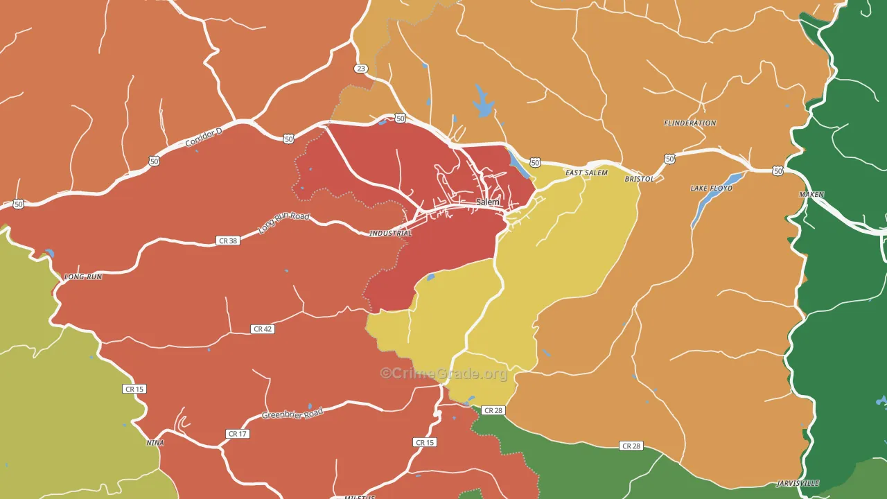 Salem, WV Map of Drug-Related Crime Rates