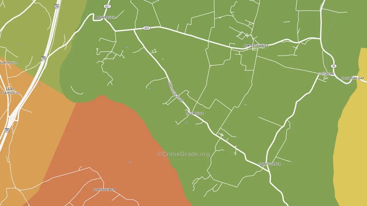 Salemville, PA Map of Drug-Related Crime Rates