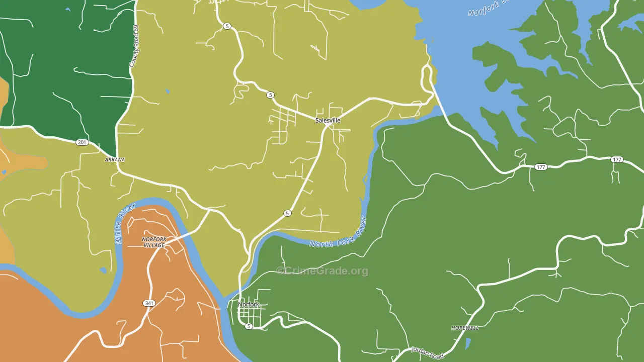 Salesville, AR Map of Drug-Related Crime Rates