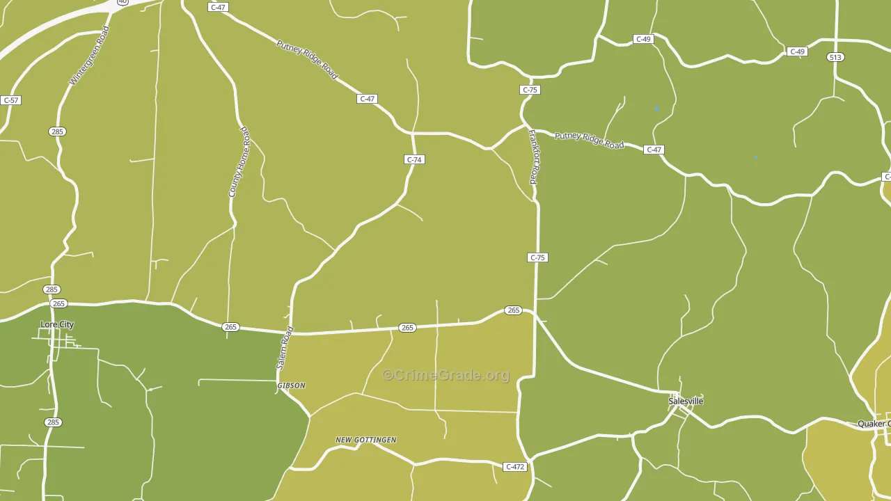 Salesville, OH Map of Drug-Related Crime Rates