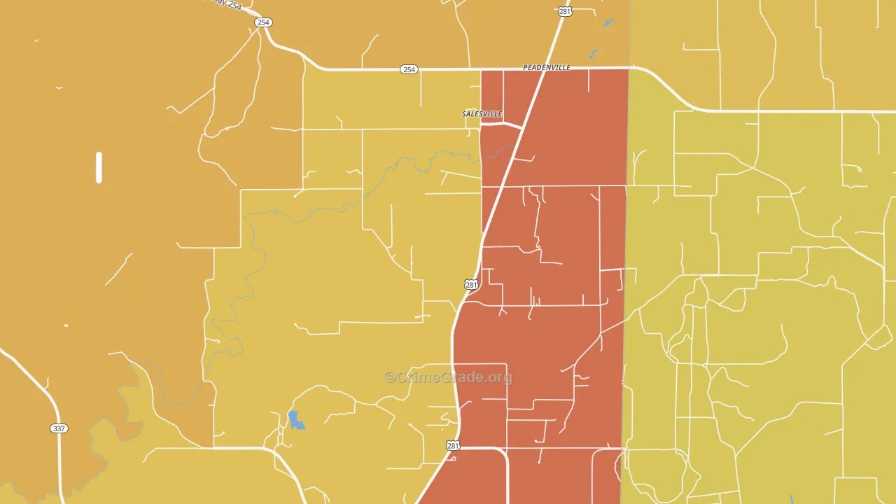 Salesville, TX Map of Drug-Related Crime Rates