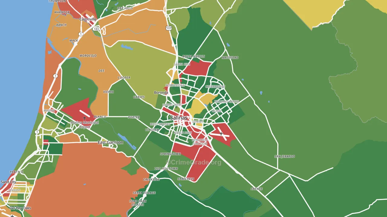 Salinas, CA Map of Drug-Related Crime Rates